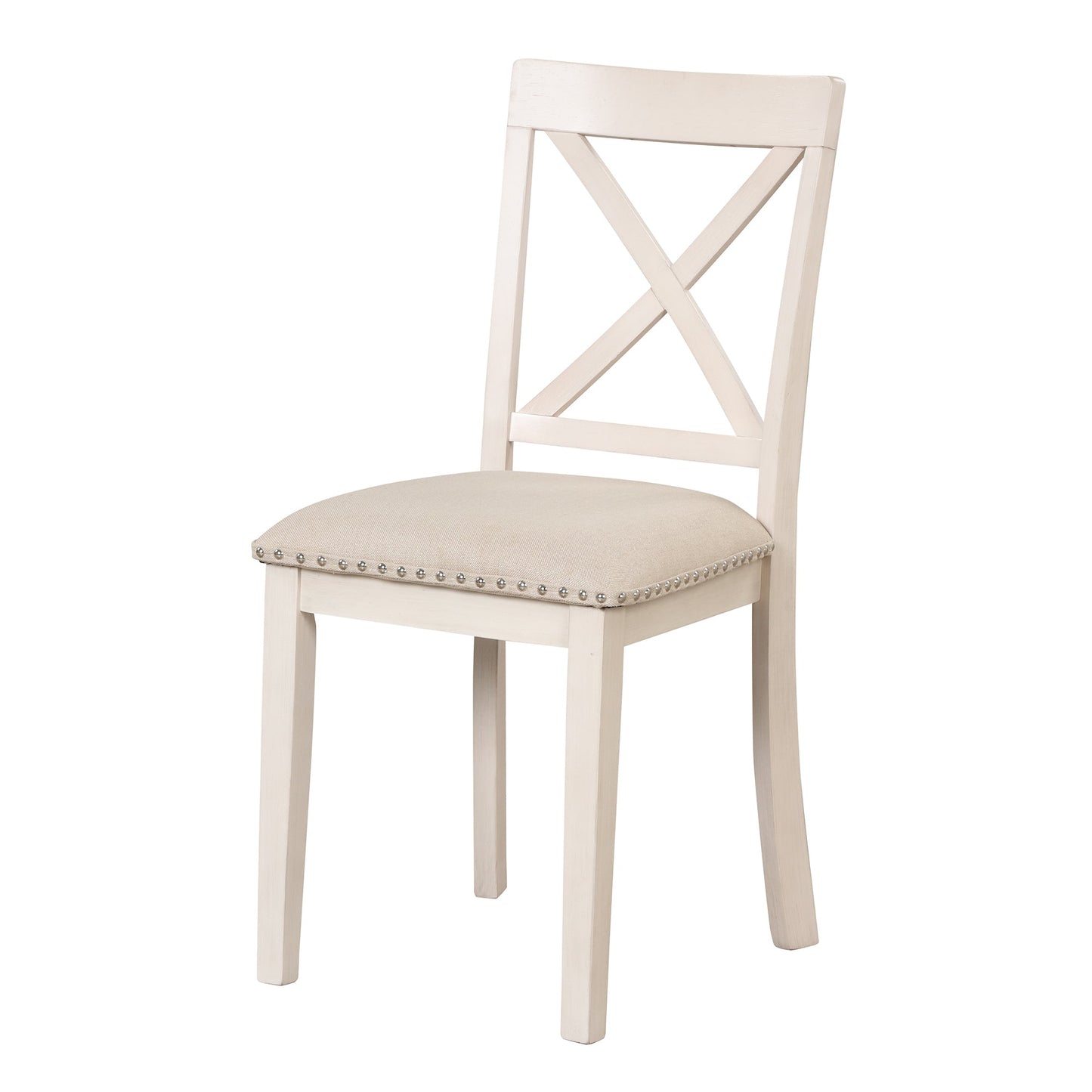 Antique White Modern Dining Table Set for 4 with Round Table and Chairs, Solid Wood & MDF - 1st Choice Furniture Direct