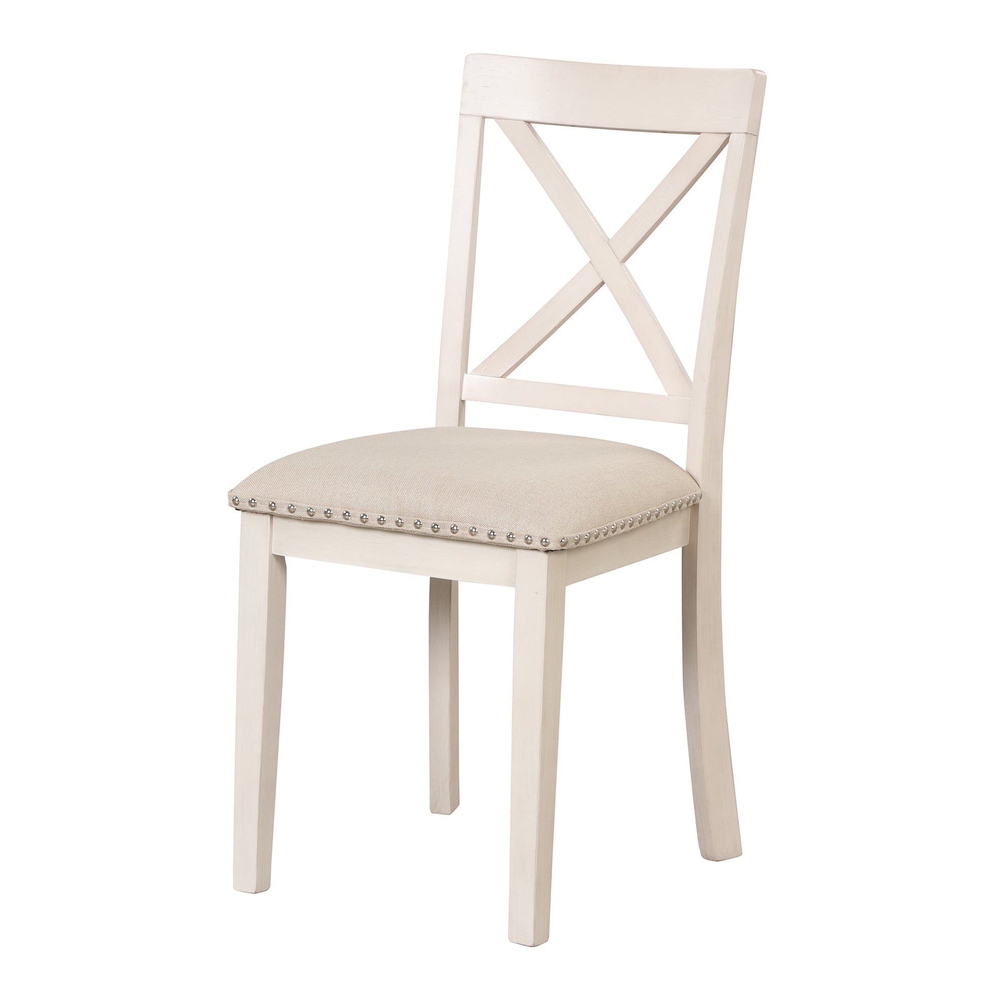 Antique White Modern Dining Table Set for 4 with Round Table and Chairs, Solid Wood & MDF - 1st Choice Furniture Direct