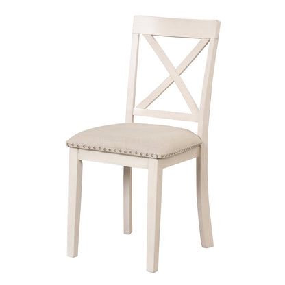 Antique White Modern Dining Table Set for 4 with Round Table and Chairs, Solid Wood & MDF - 1st Choice Furniture Direct