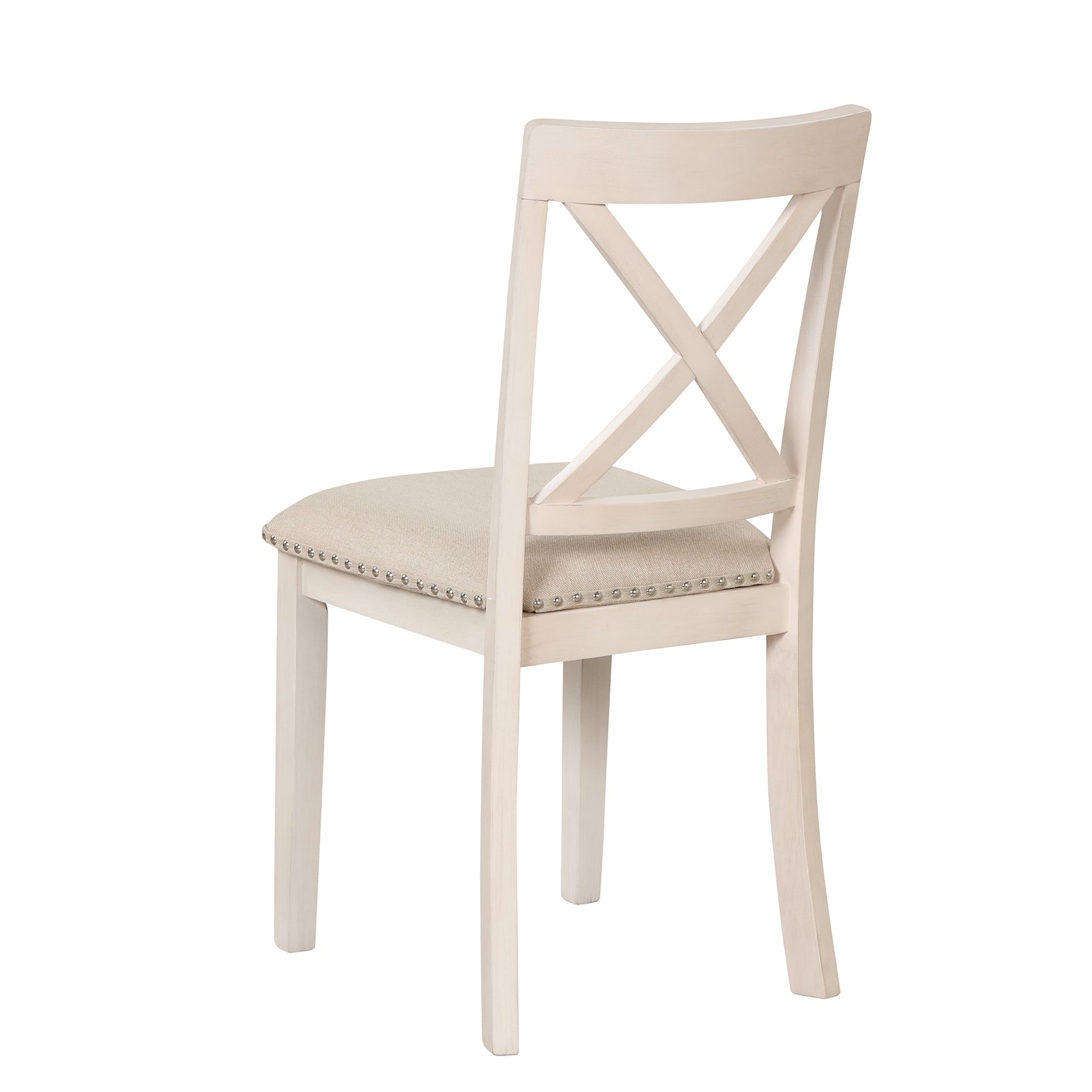 Antique White Modern Dining Table Set for 4 with Round Table and Chairs, Solid Wood & MDF - 1st Choice Furniture Direct