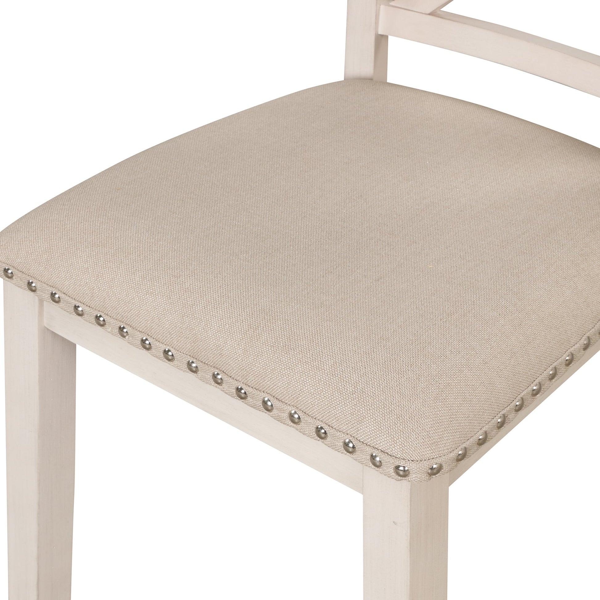 Antique White Modern Dining Table Set for 4 with Round Table and Chairs, Solid Wood & MDF - 1st Choice Furniture Direct