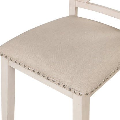 Antique White Modern Dining Table Set for 4 with Round Table and Chairs, Solid Wood & MDF - 1st Choice Furniture Direct