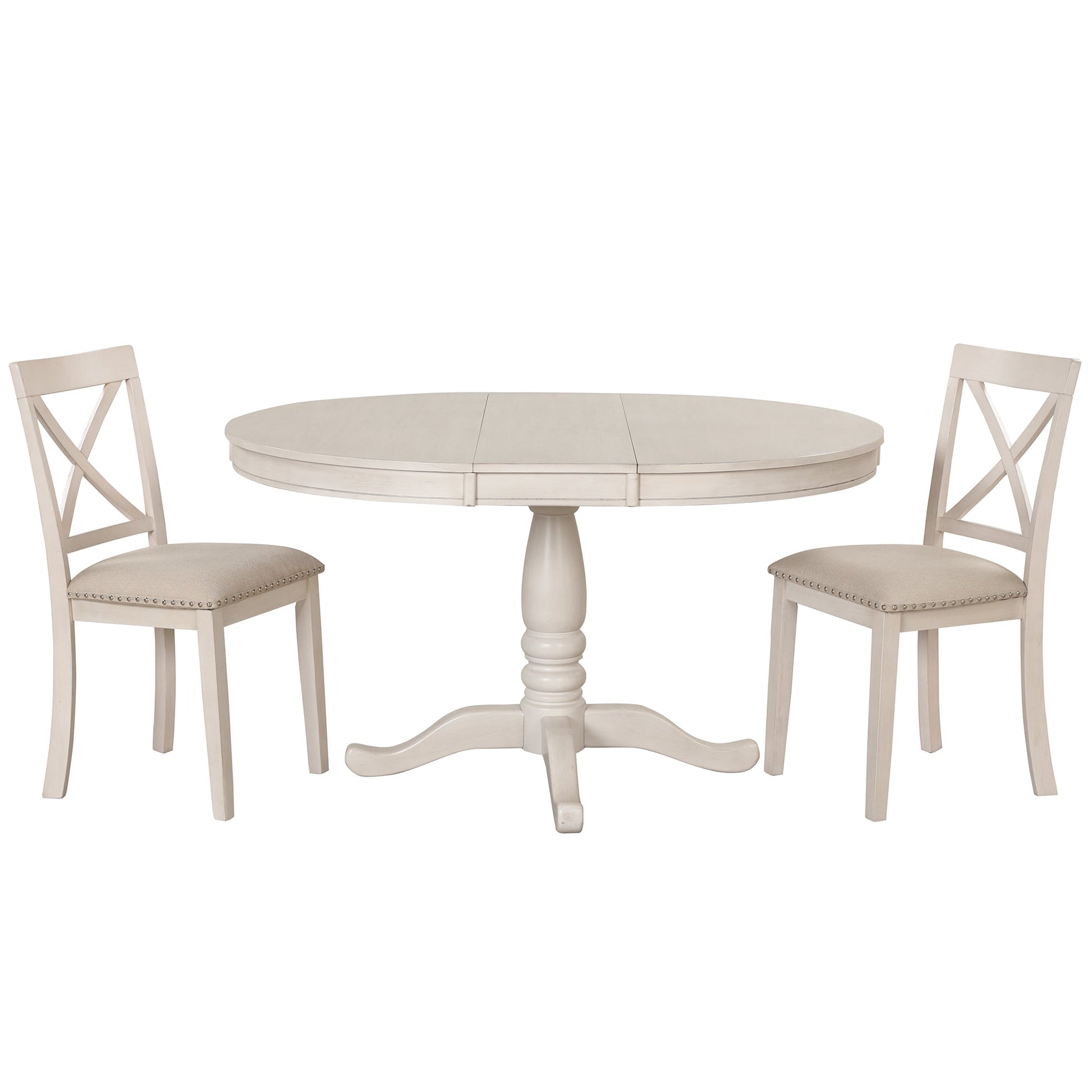 Antique White Modern Dining Table Set for 4 with Round Table and Chairs, Solid Wood & MDF - 1st Choice Furniture Direct