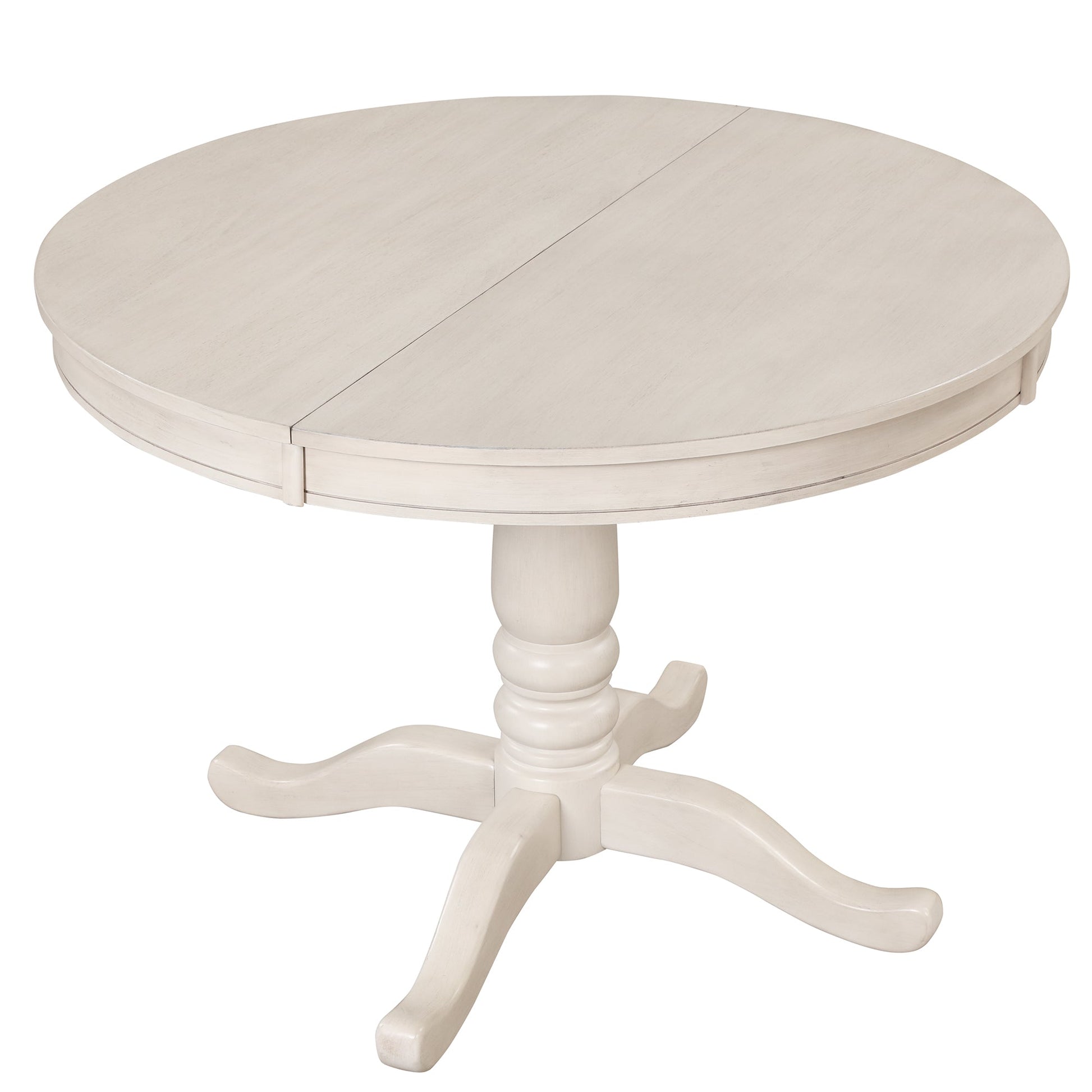 Antique White Modern Dining Table Set for 4 with Round Table and Chairs, Solid Wood & MDF - 1st Choice Furniture Direct