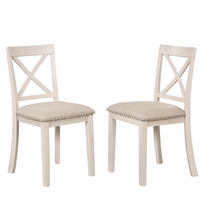 Antique White Modern Dining Table Set for 4 with Round Table and Chairs, Solid Wood & MDF - 1st Choice Furniture Direct