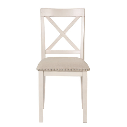 Antique White Modern Dining Table Set for 4 with Round Table and Chairs, Solid Wood & MDF - 1st Choice Furniture Direct