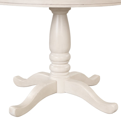 Antique White Modern Dining Table Set for 4 with Round Table and Chairs, Solid Wood & MDF - 1st Choice Furniture Direct