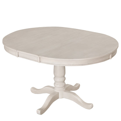 Antique White Modern Dining Table Set for 4 with Round Table and Chairs, Solid Wood & MDF - 1st Choice Furniture Direct
