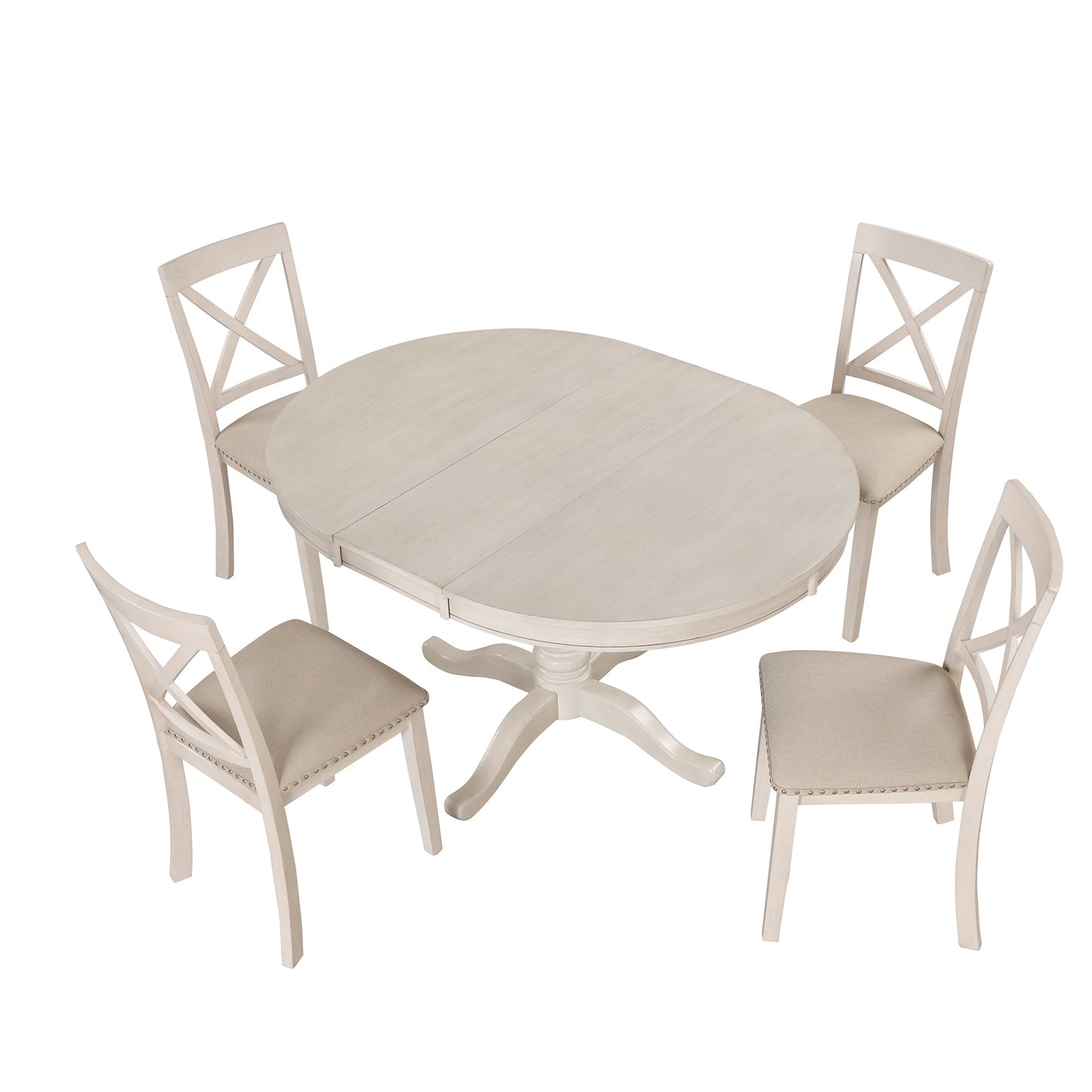 Antique White Modern Dining Table Set for 4 with Round Table and Chairs, Solid Wood & MDF - 1st Choice Furniture Direct