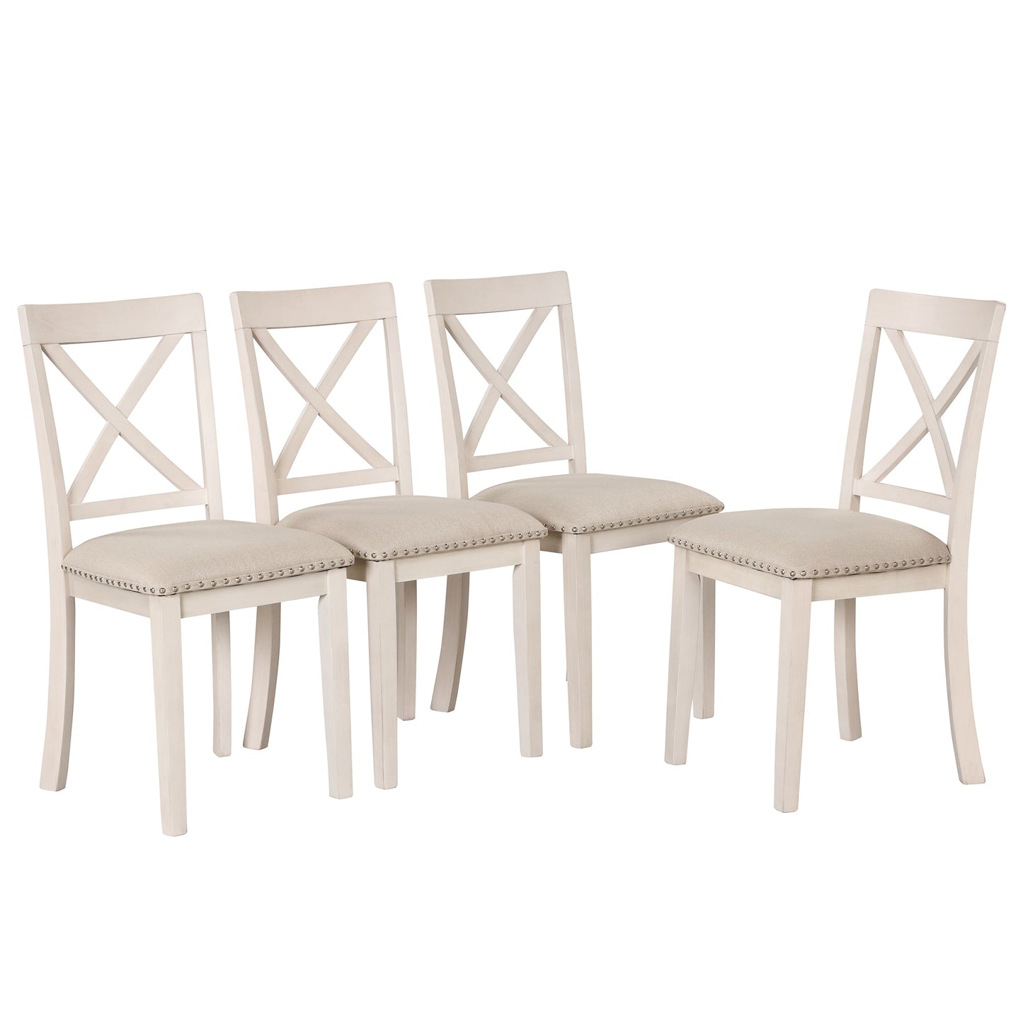 Antique White Modern Dining Table Set for 4 with Round Table and Chairs, Solid Wood & MDF - 1st Choice Furniture Direct