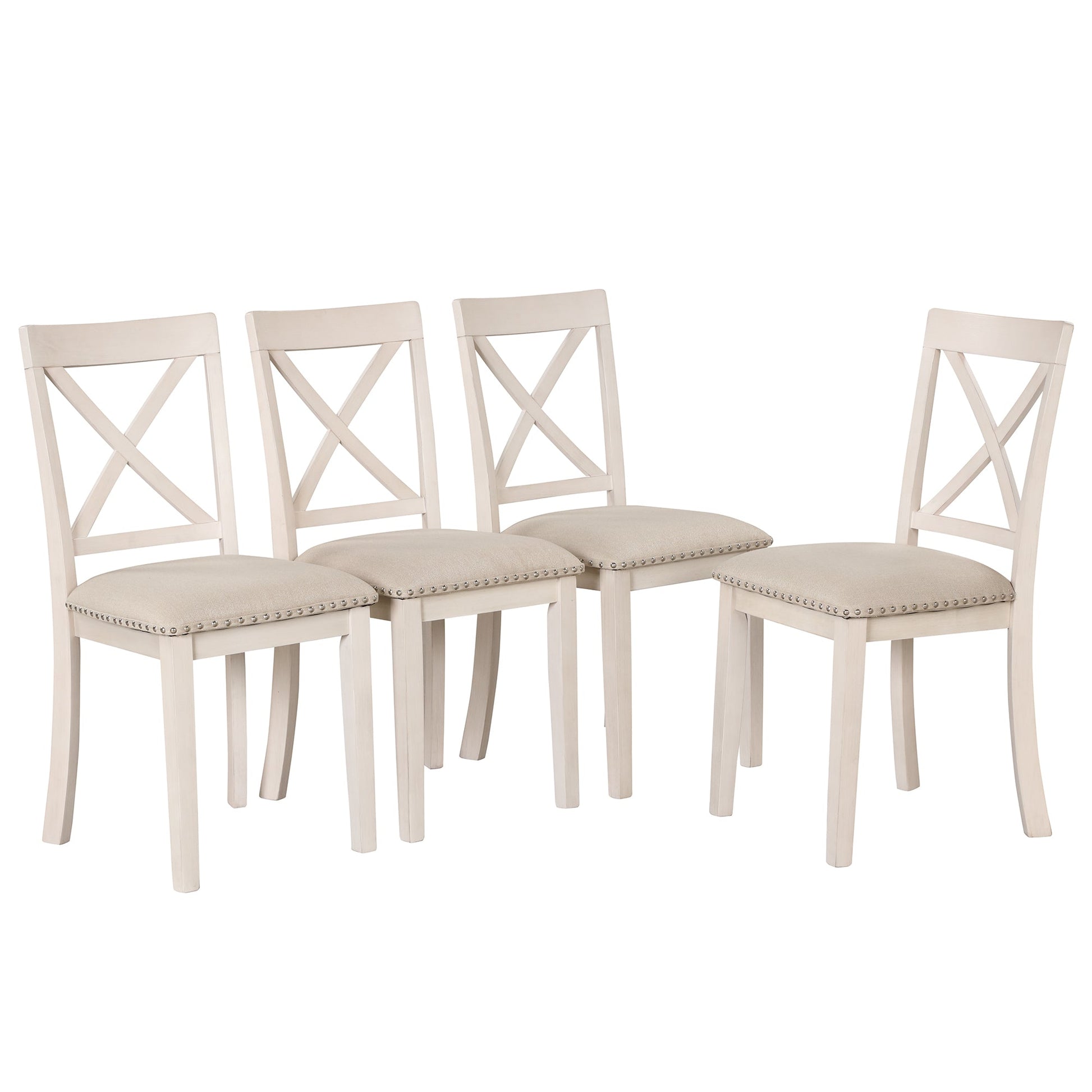 Antique White Modern Dining Table Set for 4 with Round Table and Chairs, Solid Wood & MDF - 1st Choice Furniture Direct