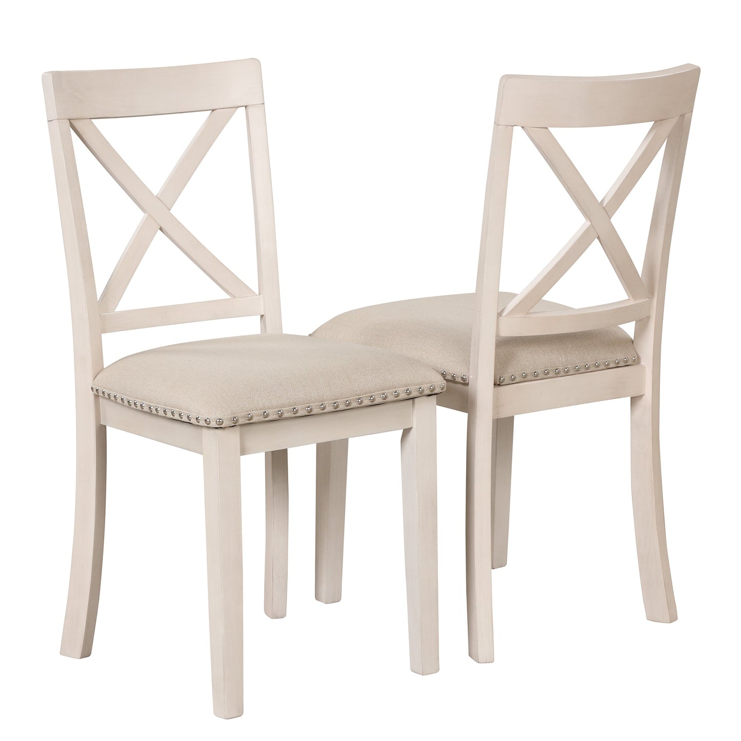 Antique White Modern Dining Table Set for 4 with Round Table and Chairs, Solid Wood & MDF - 1st Choice Furniture Direct