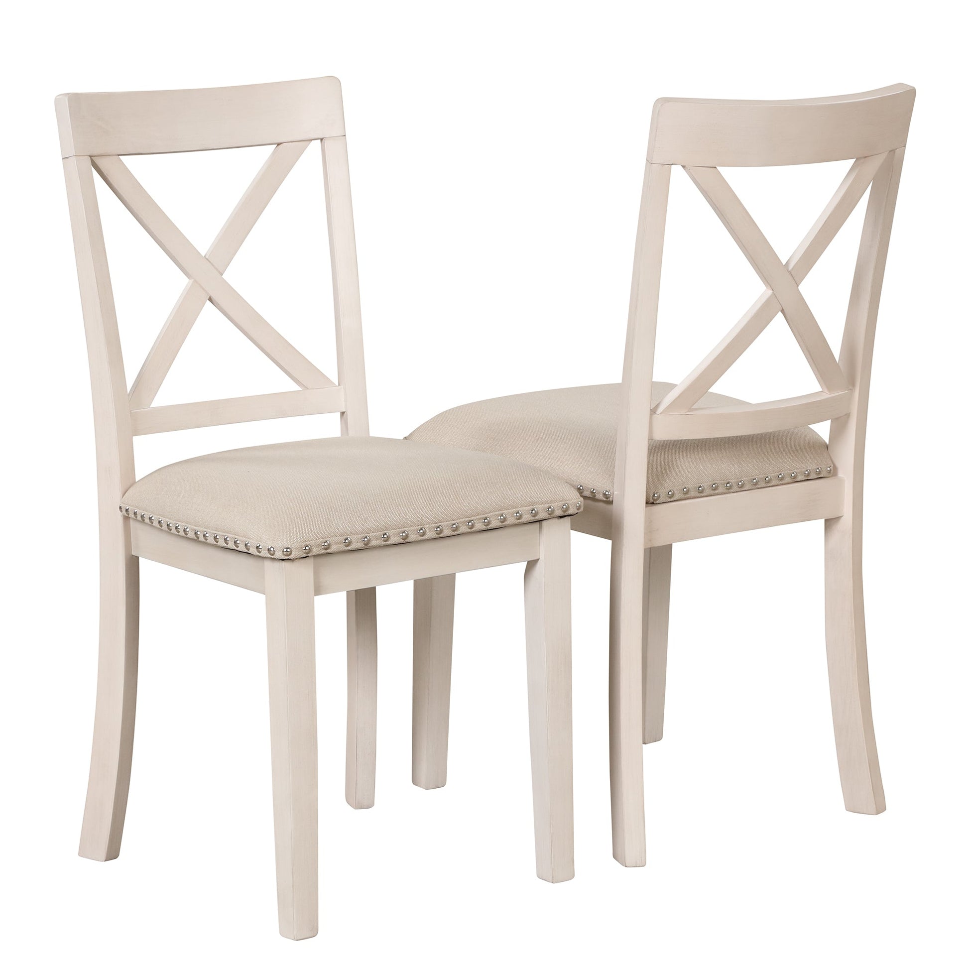 Antique White Modern Dining Table Set for 4 with Round Table and Chairs, Solid Wood & MDF - 1st Choice Furniture Direct
