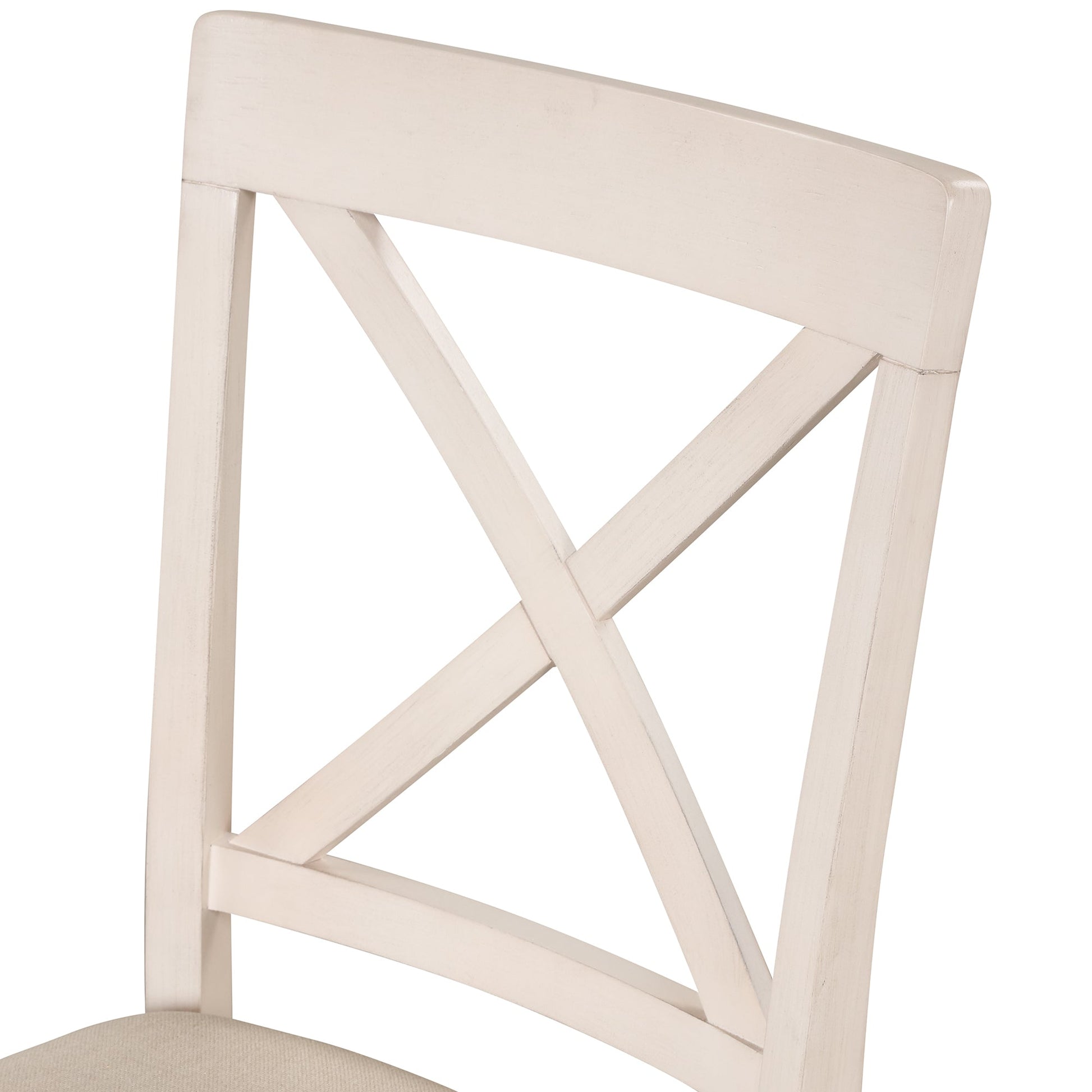 Antique White Modern Dining Table Set for 4 with Round Table and Chairs, Solid Wood & MDF - 1st Choice Furniture Direct