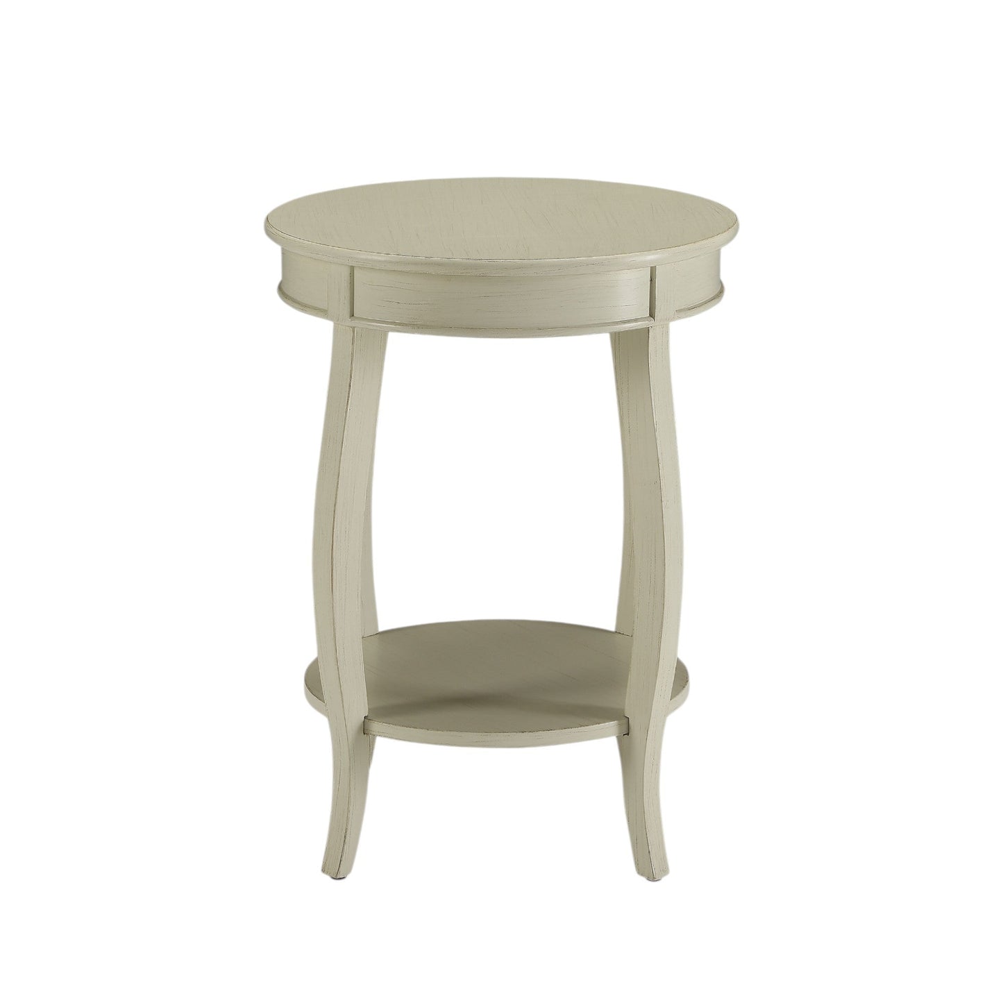 Antique White Round End Table with Bottom Shelf - 1st Choice Furniture Direct