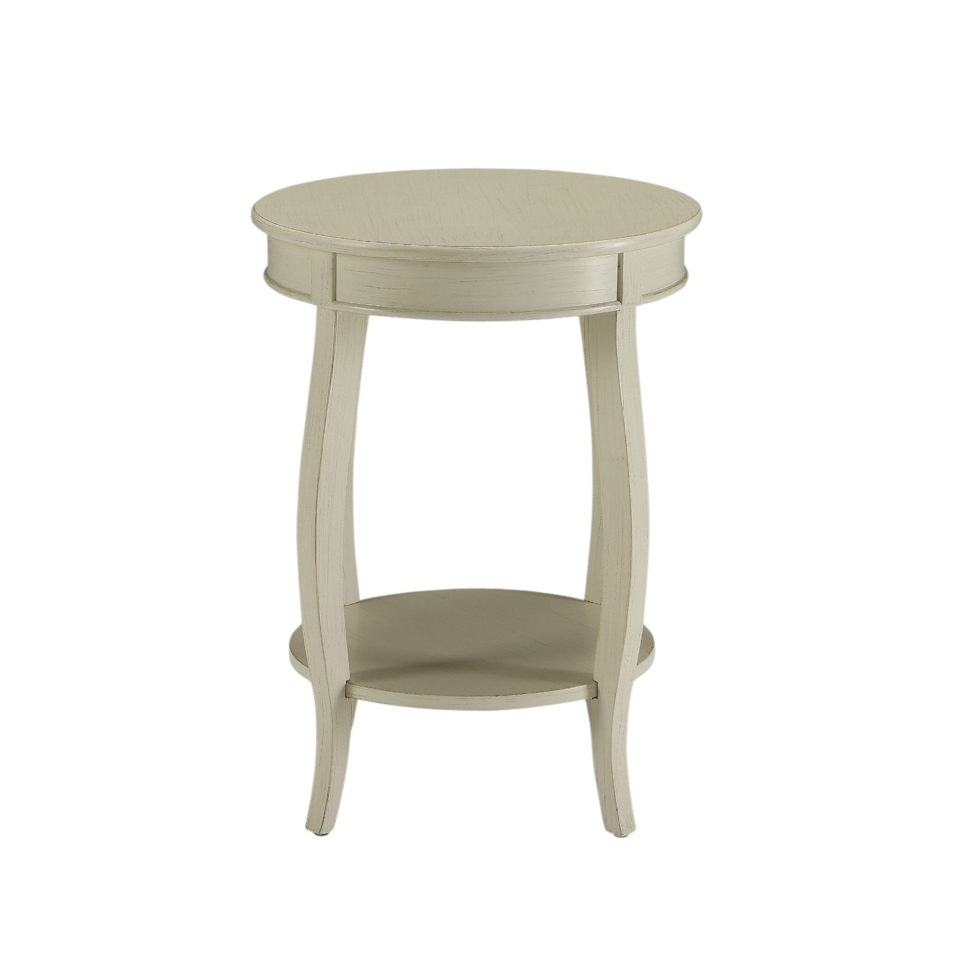 Antique White Round End Table with Bottom Shelf - 1st Choice Furniture Direct
