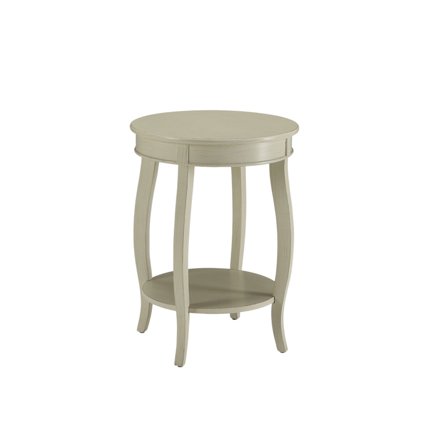 Antique White Round End Table with Bottom Shelf - 1st Choice Furniture Direct
