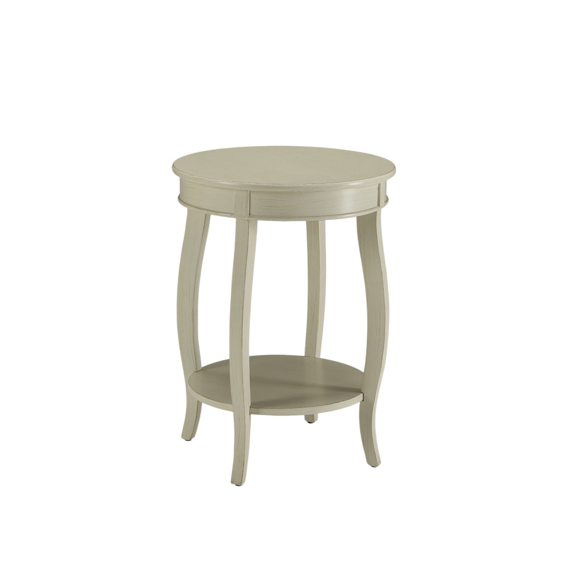 Antique White Round End Table with Bottom Shelf - 1st Choice Furniture Direct