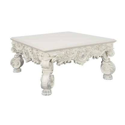 Antique White Square Coffee Table with Hand-Carved Floral Legs - 1st Choice Furniture Direct