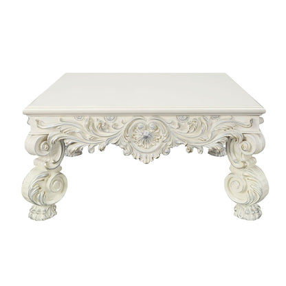 Antique White Square Coffee Table with Hand-Carved Floral Legs - 1st Choice Furniture Direct