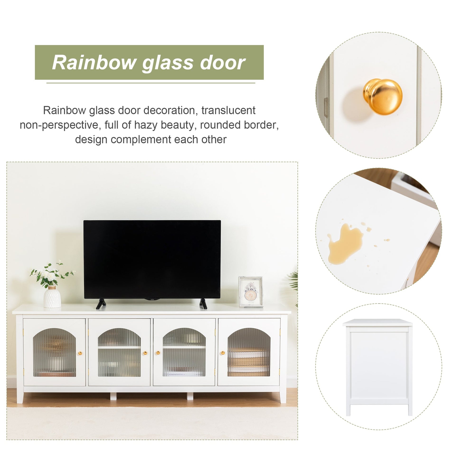 Antique White Stylish TV Cabinet Entertainment Center with Solid Wood Frame and Changhong Glass Door - 1st Choice Furniture Direct