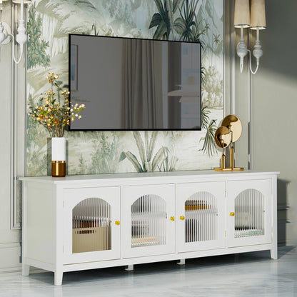 Antique White Stylish TV Cabinet Entertainment Center with Solid Wood Frame and Changhong Glass Door - 1st Choice Furniture Direct