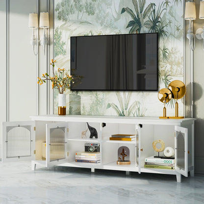 Antique White Stylish TV Cabinet Entertainment Center with Solid Wood Frame and Changhong Glass Door - 1st Choice Furniture Direct