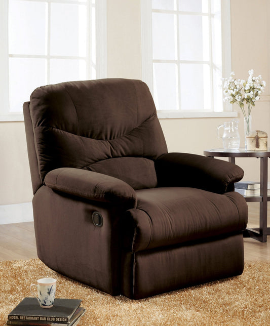 Arcadia Chocolate Microfiber Motion Glider Recliner - 1st Choice Furniture Direct