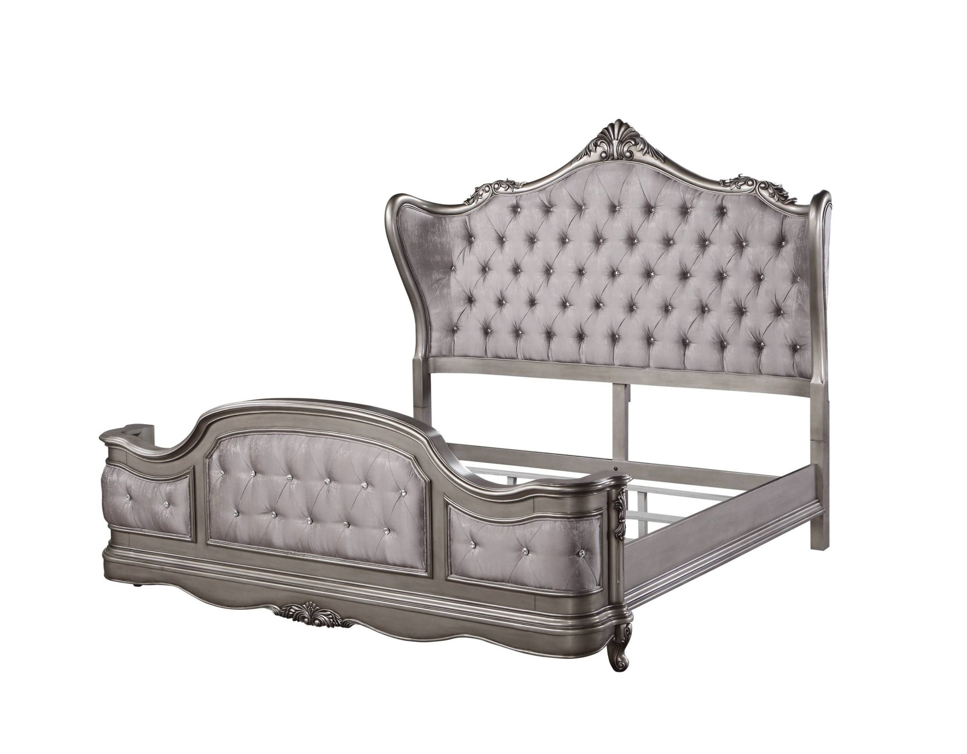 Ariadne Velvet & Antique Platinum Finish CAL. King Bed - 1st Choice Furniture Direct