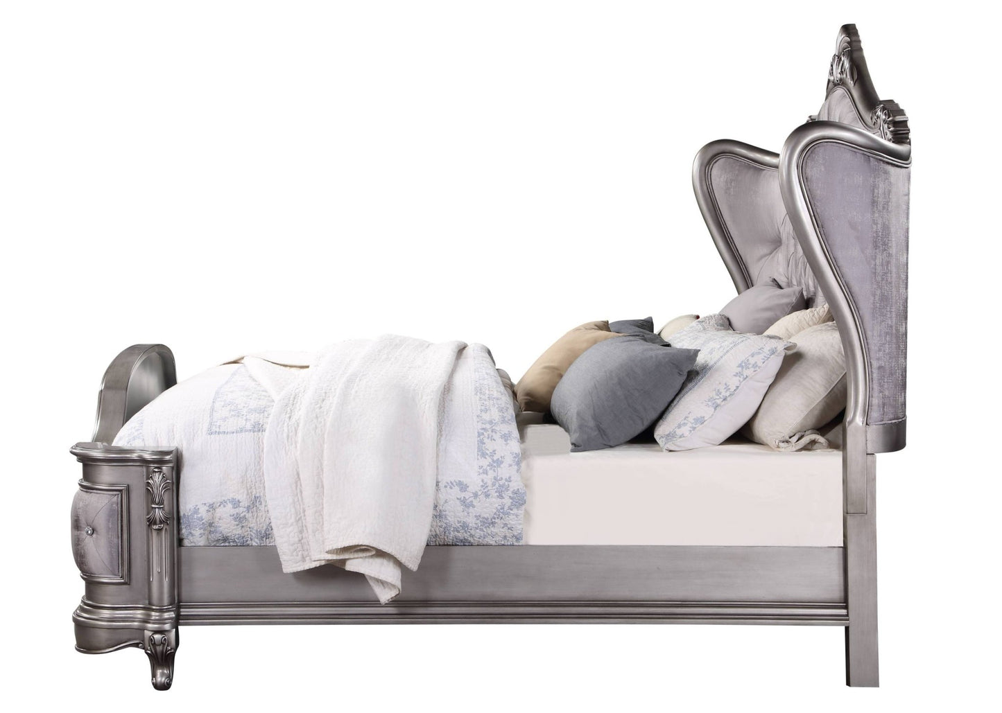 Ariadne Velvet & Antique Platinum Finish CAL. King Bed - 1st Choice Furniture Direct