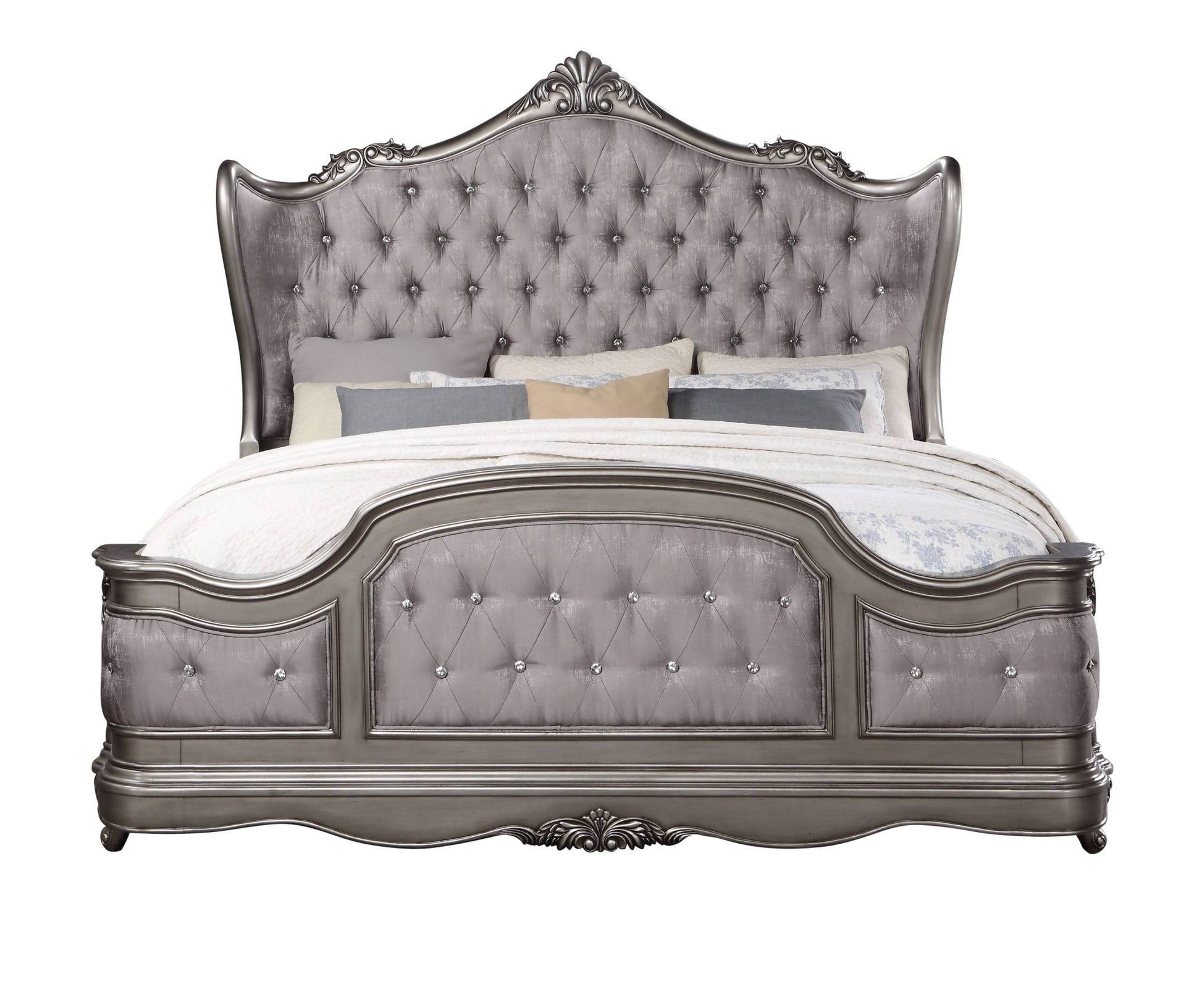 Ariadne Velvet & Antique Platinum Finish CAL. King Bed - 1st Choice Furniture Direct