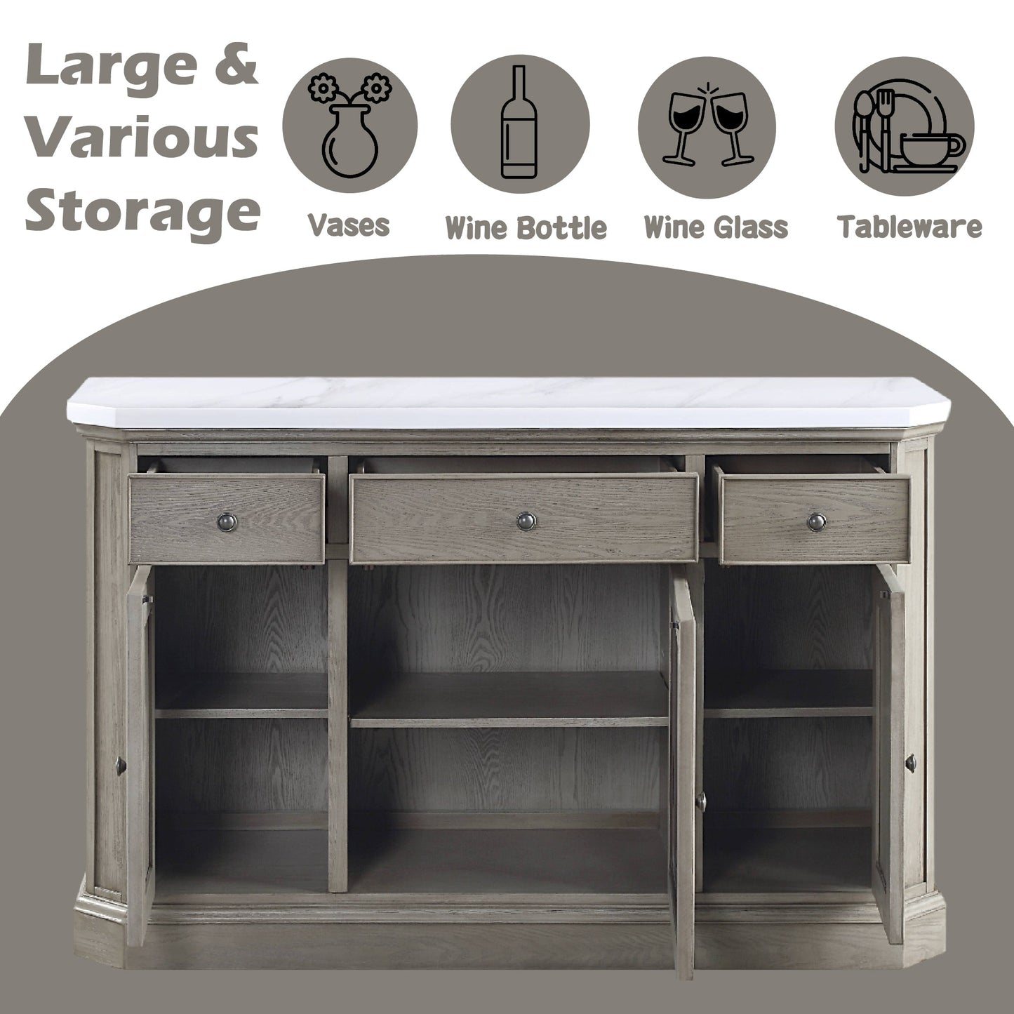 Artificial Marble Top Server with Felt-Lined Drawers - 1st Choice Furniture Direct