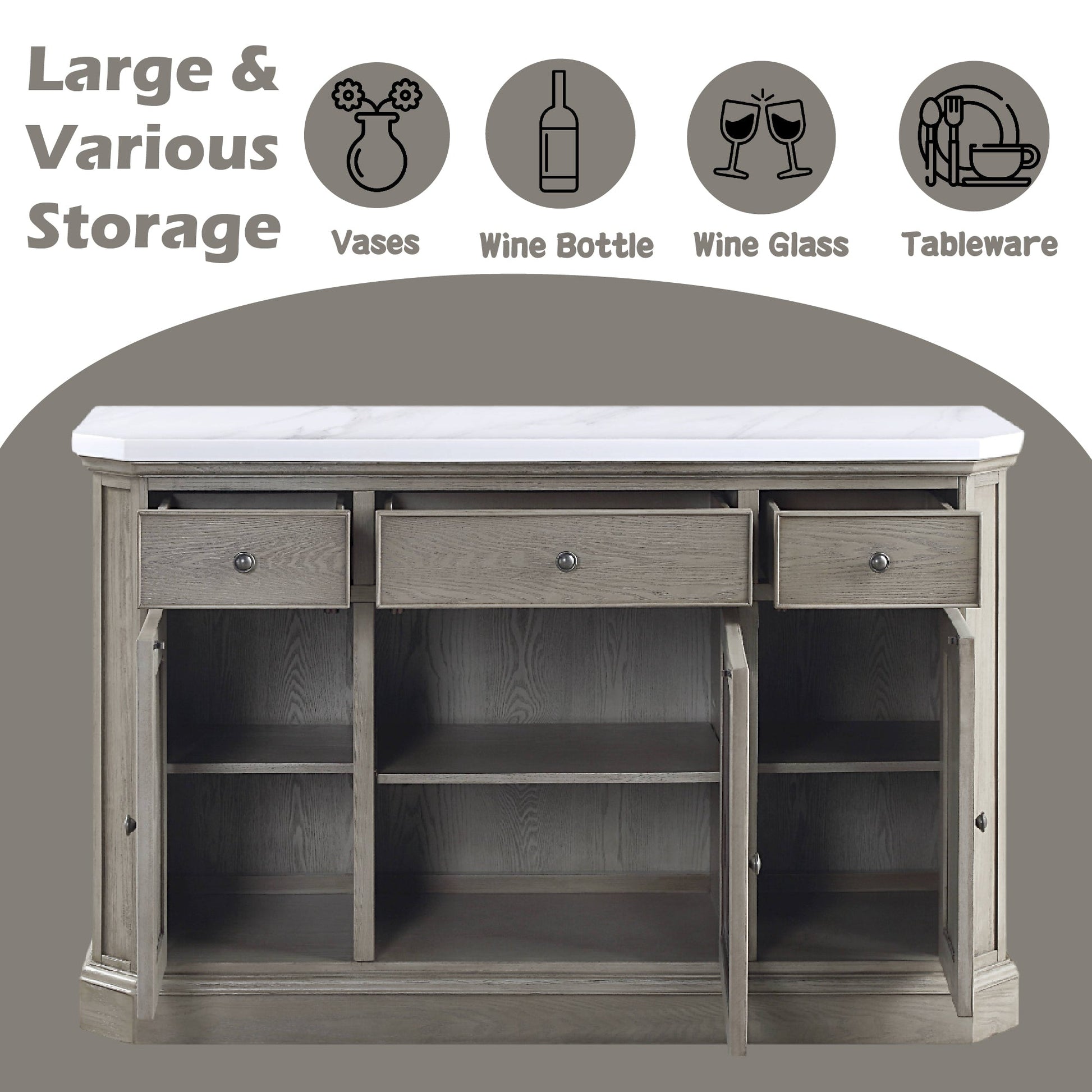 Artificial Marble Top Server with Felt-Lined Drawers - 1st Choice Furniture Direct