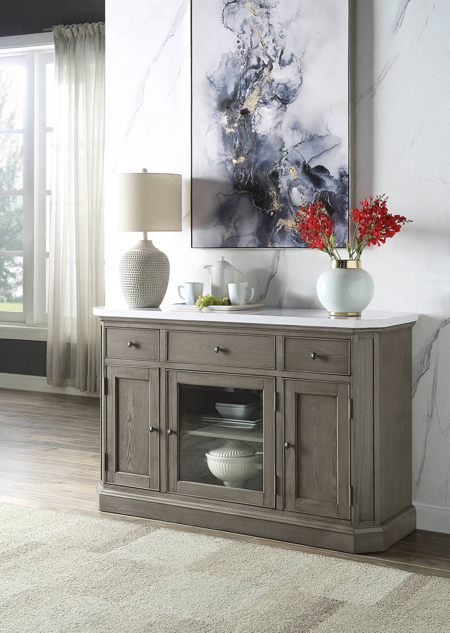 Artificial Marble Top Server with Felt-Lined Drawers - 1st Choice Furniture Direct