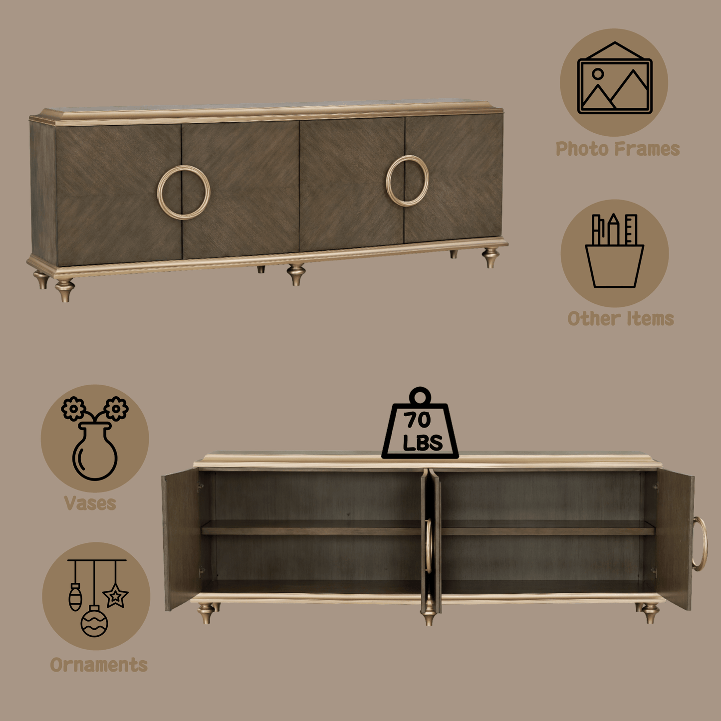 Ashtin Brown Finish Console Cabinet - 1st Choice Furniture Direct
