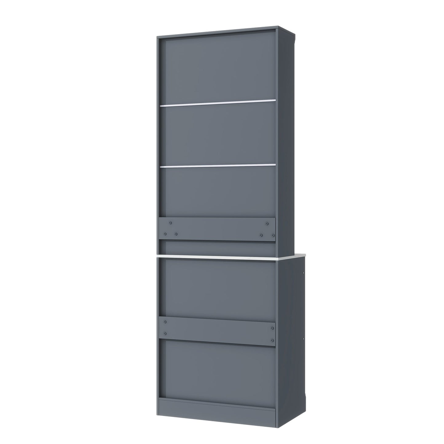 [Assembly Video Provided] TOPMAX Modern 83.7inch High Kitchen Pantry, Freestanding Tall Kitchen Hutch with Faux Marble Top, Display Cupboard Cabinet with 5 Storage Drawers and Adjustable Shelf, Gray - 1st Choice Furniture Direct