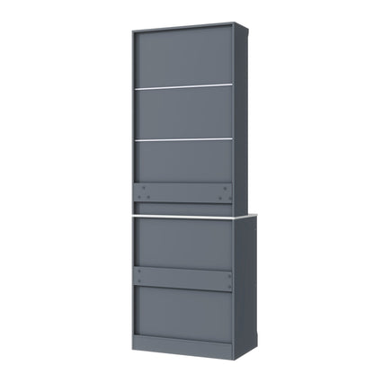 [Assembly Video Provided] TOPMAX Modern 83.7inch High Kitchen Pantry, Freestanding Tall Kitchen Hutch with Faux Marble Top, Display Cupboard Cabinet with 5 Storage Drawers and Adjustable Shelf, Gray - 1st Choice Furniture Direct