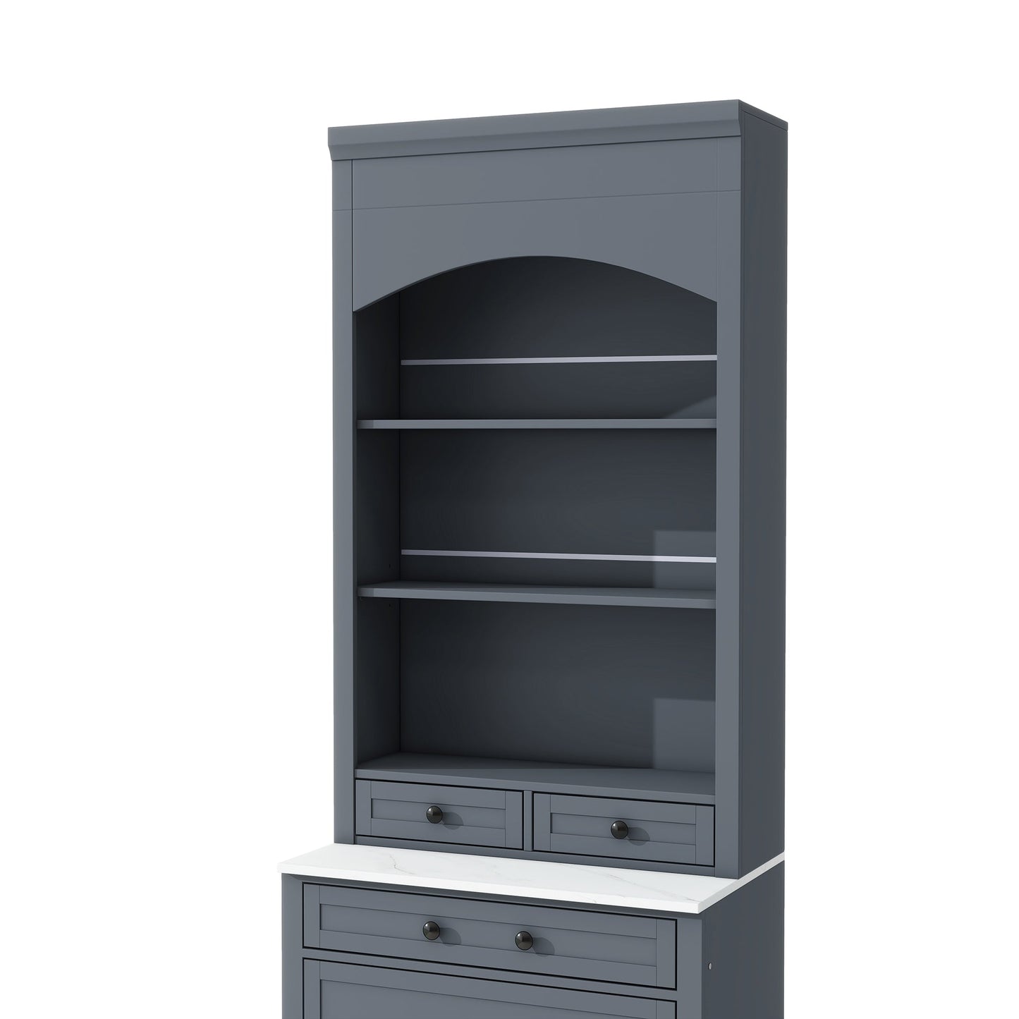 [Assembly Video Provided] TOPMAX Modern 83.7inch High Kitchen Pantry, Freestanding Tall Kitchen Hutch with Faux Marble Top, Display Cupboard Cabinet with 5 Storage Drawers and Adjustable Shelf, Gray - 1st Choice Furniture Direct