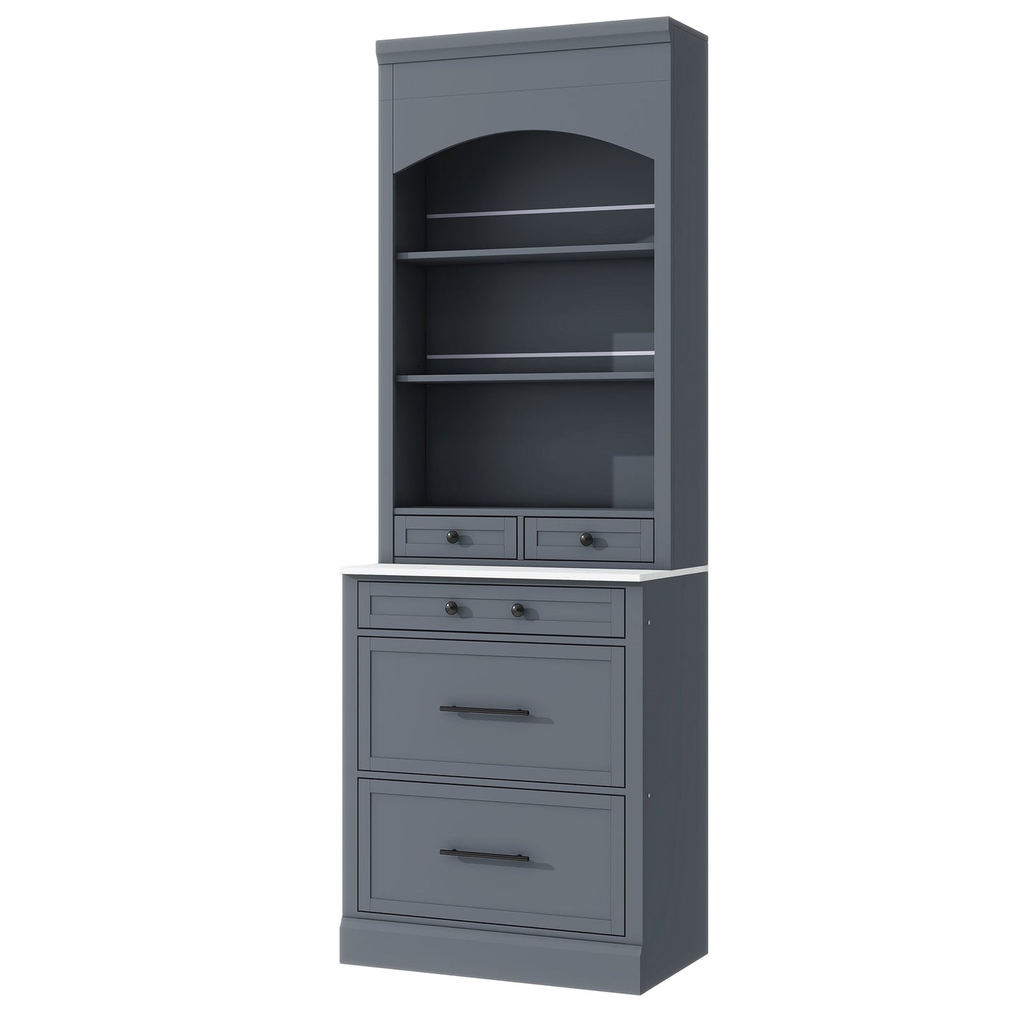 [Assembly Video Provided] TOPMAX Modern 83.7inch High Kitchen Pantry, Freestanding Tall Kitchen Hutch with Faux Marble Top, Display Cupboard Cabinet with 5 Storage Drawers and Adjustable Shelf, Gray - 1st Choice Furniture Direct