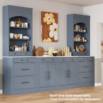 [Assembly Video Provided] TOPMAX Modern 83.7inch High Kitchen Pantry, Freestanding Tall Kitchen Hutch with Faux Marble Top, Display Cupboard Cabinet with 5 Storage Drawers and Adjustable Shelf, Gray - 1st Choice Furniture Direct