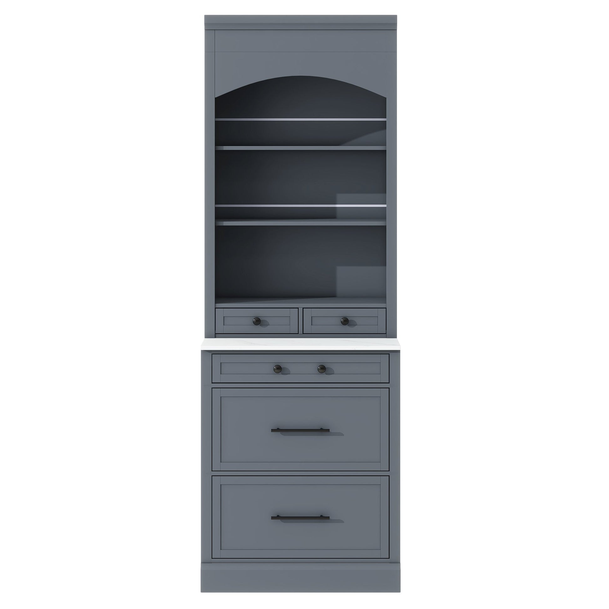 [Assembly Video Provided] TOPMAX Modern 83.7inch High Kitchen Pantry, Freestanding Tall Kitchen Hutch with Faux Marble Top, Display Cupboard Cabinet with 5 Storage Drawers and Adjustable Shelf, Gray - 1st Choice Furniture Direct