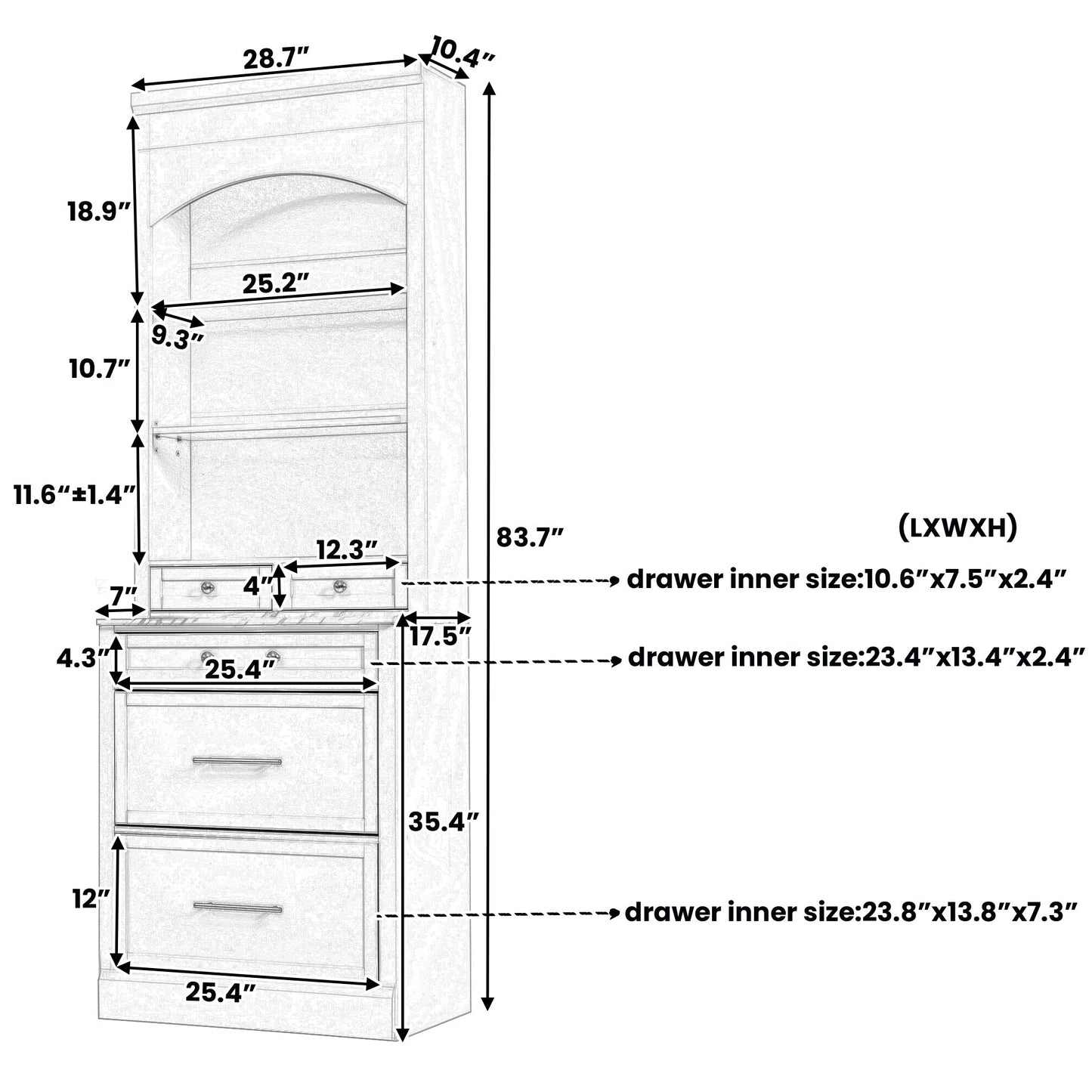 [Assembly Video Provided] TOPMAX Modern 83.7inch High Kitchen Pantry, Freestanding Tall Kitchen Hutch with Faux Marble Top, Display Cupboard Cabinet with 5 Storage Drawers and Adjustable Shelf, Gray - 1st Choice Furniture Direct