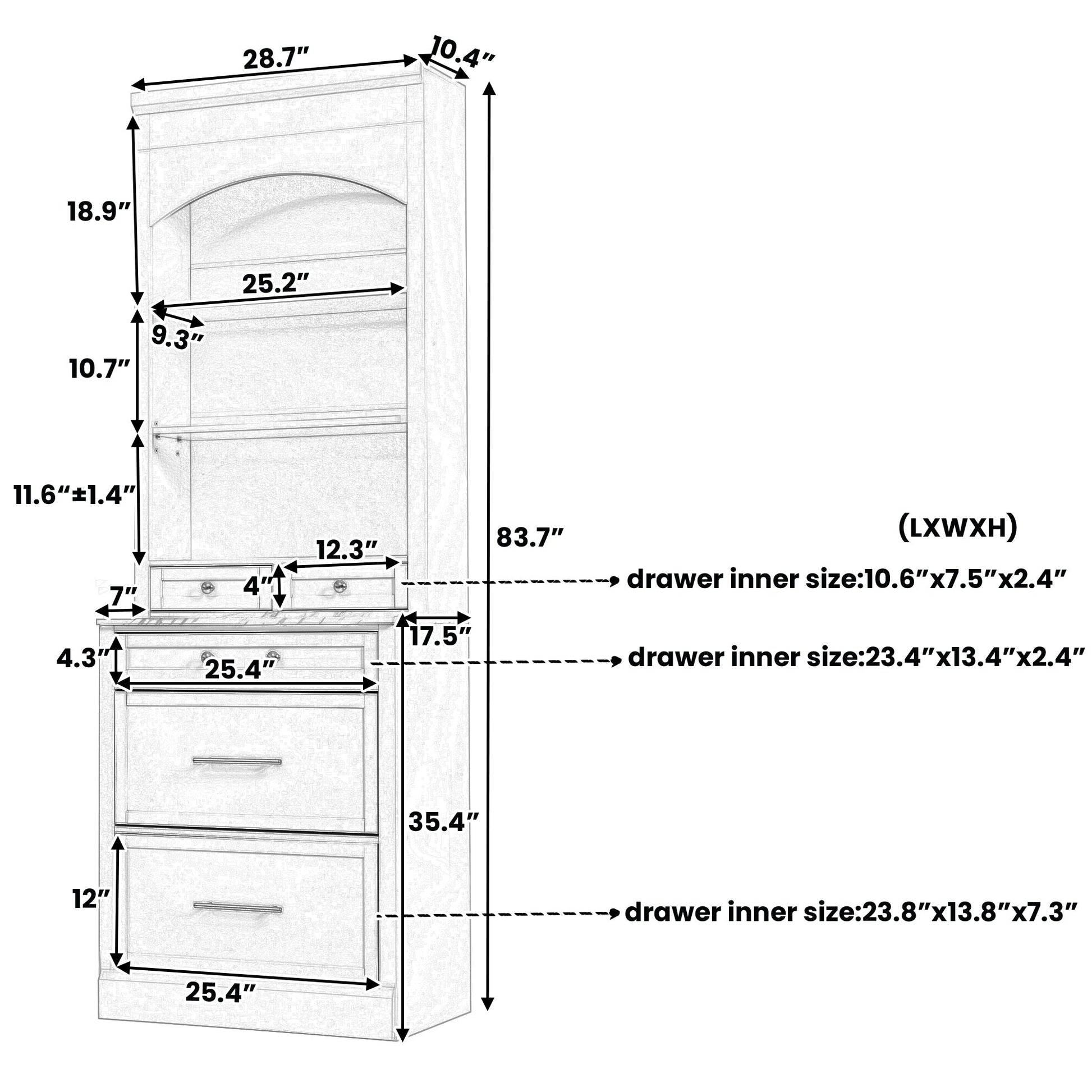 [Assembly Video Provided] TOPMAX Modern 83.7inch High Kitchen Pantry, Freestanding Tall Kitchen Hutch with Faux Marble Top, Display Cupboard Cabinet with 5 Storage Drawers and Adjustable Shelf, Gray - 1st Choice Furniture Direct