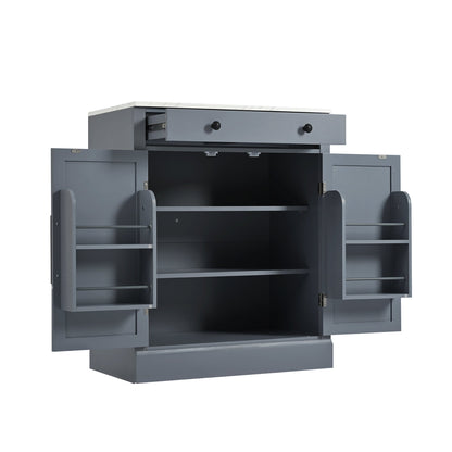 [Assembly Video Provided] TOPMAX Modern Freestanding Kitchen Pantry,Buffet Food Storage, Coffee Bar Cabinet with Drawer, 2 Adjustable Shelves and 2 Door Shelves for Dining, Kitchen, Set of 2, Gray - 1st Choice Furniture Direct