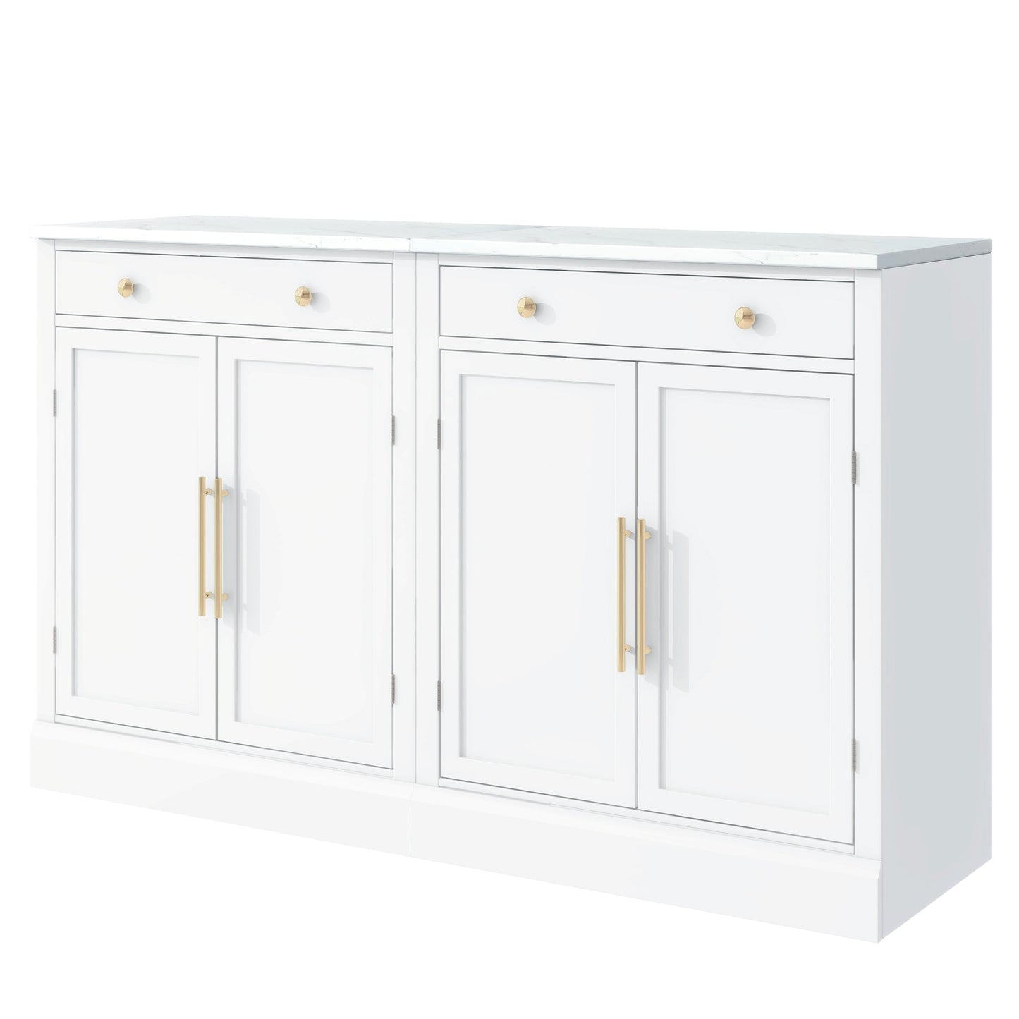 [Assembly Video Provided] TOPMAX Modern Freestanding Kitchen Pantry,Buffet Food Storage, Coffee Bar Cabinet with Drawer, 2 Adjustable Shelves and 2 Door Shelves for Dining, Kitchen, Set of 2, White - 1st Choice Furniture Direct