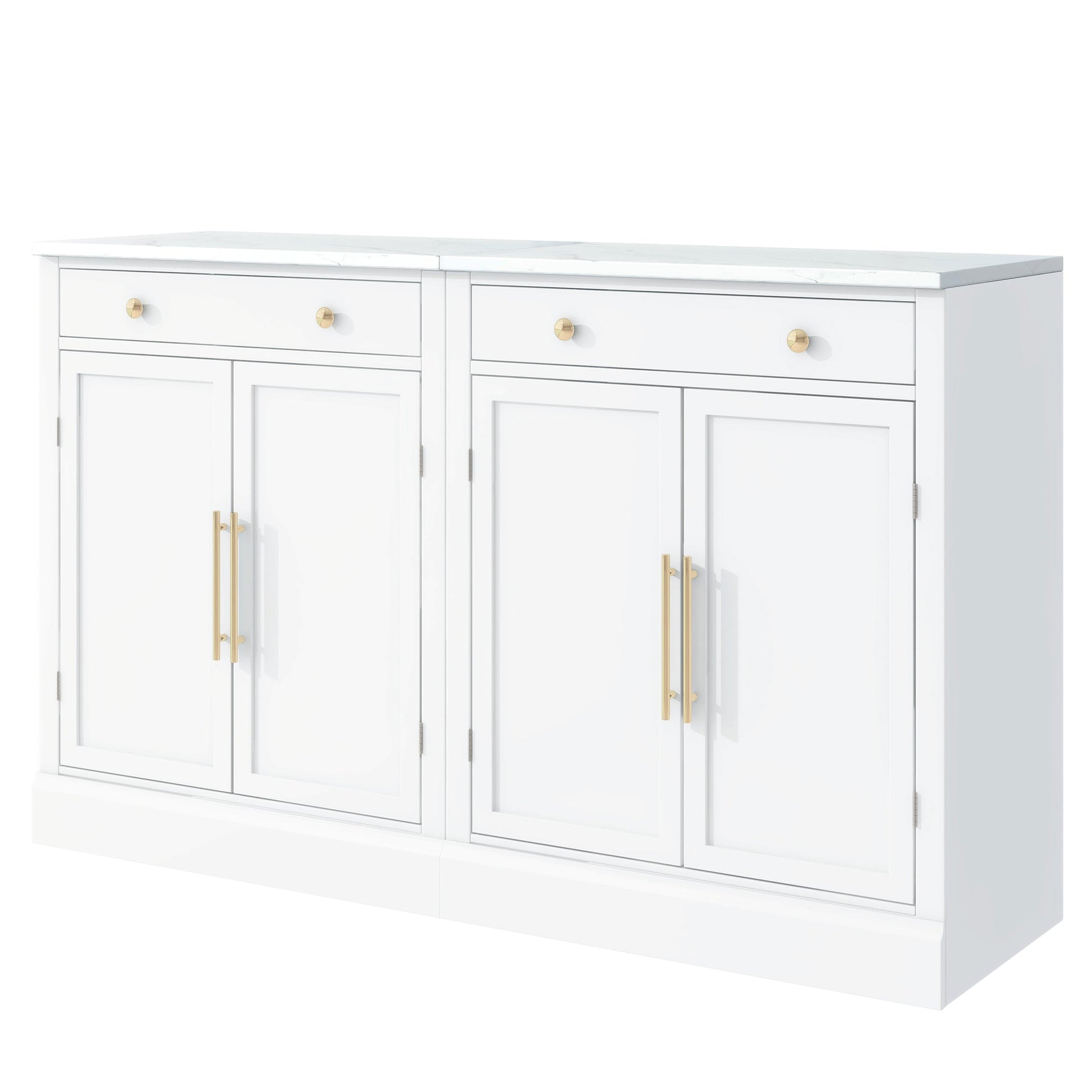 [Assembly Video Provided] TOPMAX Modern Freestanding Kitchen Pantry,Buffet Food Storage, Coffee Bar Cabinet with Drawer, 2 Adjustable Shelves and 2 Door Shelves for Dining, Kitchen, Set of 2, White - 1st Choice Furniture Direct