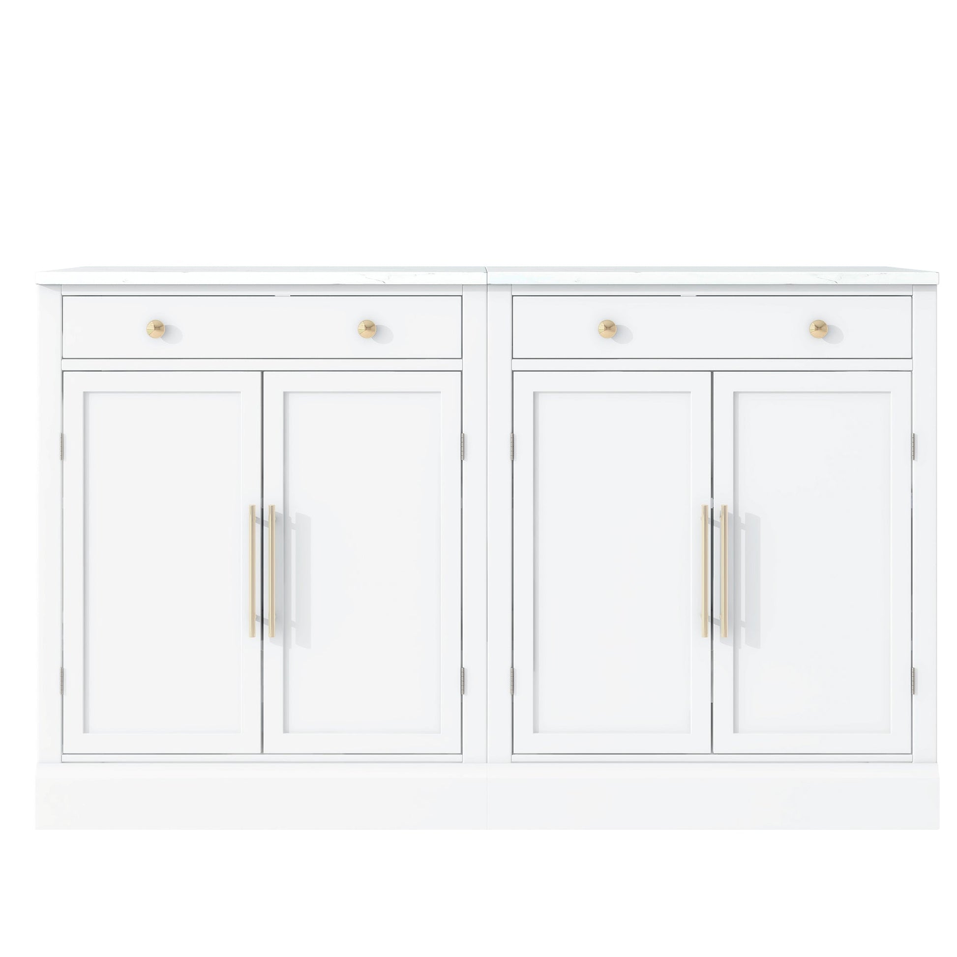 [Assembly Video Provided] TOPMAX Modern Freestanding Kitchen Pantry,Buffet Food Storage, Coffee Bar Cabinet with Drawer, 2 Adjustable Shelves and 2 Door Shelves for Dining, Kitchen, Set of 2, White - 1st Choice Furniture Direct