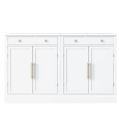 [Assembly Video Provided] TOPMAX Modern Freestanding Kitchen Pantry,Buffet Food Storage, Coffee Bar Cabinet with Drawer, 2 Adjustable Shelves and 2 Door Shelves for Dining, Kitchen, Set of 2, White - 1st Choice Furniture Direct