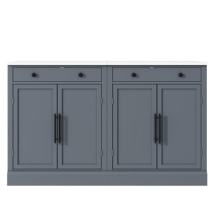 [Assembly Video Provided] TOPMAX Modern Freestanding Kitchen Pantry,Buffet Food Storage, Coffee Bar Cabinet with Drawer, 2 Adjustable Shelves and 2 Door Shelves for Dining, Kitchen, Set of 2, Gray - 1st Choice Furniture Direct