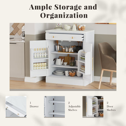 [Assembly Video Provided] TOPMAX Modern Freestanding Kitchen Pantry,Buffet Food Storage, Coffee Bar Cabinet with Drawer, 2 Adjustable Shelves and 2 Door Shelves for Dining, Kitchen, Set of 2, White - 1st Choice Furniture Direct